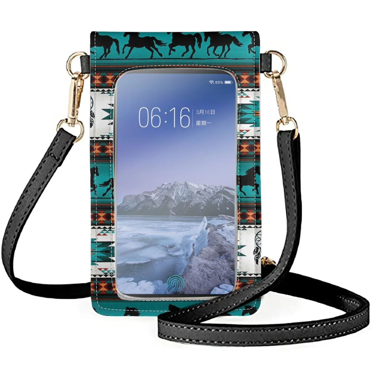 FORUDESIGNS Southwestern Ethnic Aztec Women's Mobile Phone Bag Geometric Colorful Mobile Phones Purses Unisex Wrist Pack