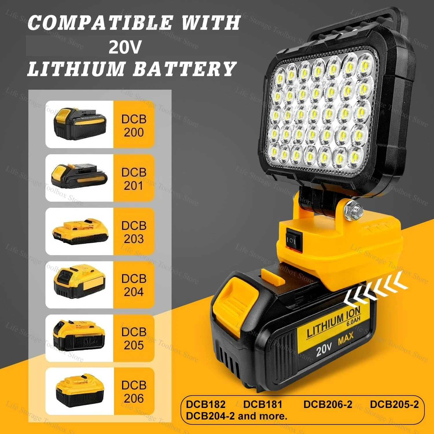 디월트 18V 배터리용 휴대용 LED 작업등, USB 포트 포함, 3인치 플래시라이트, 투... - 2