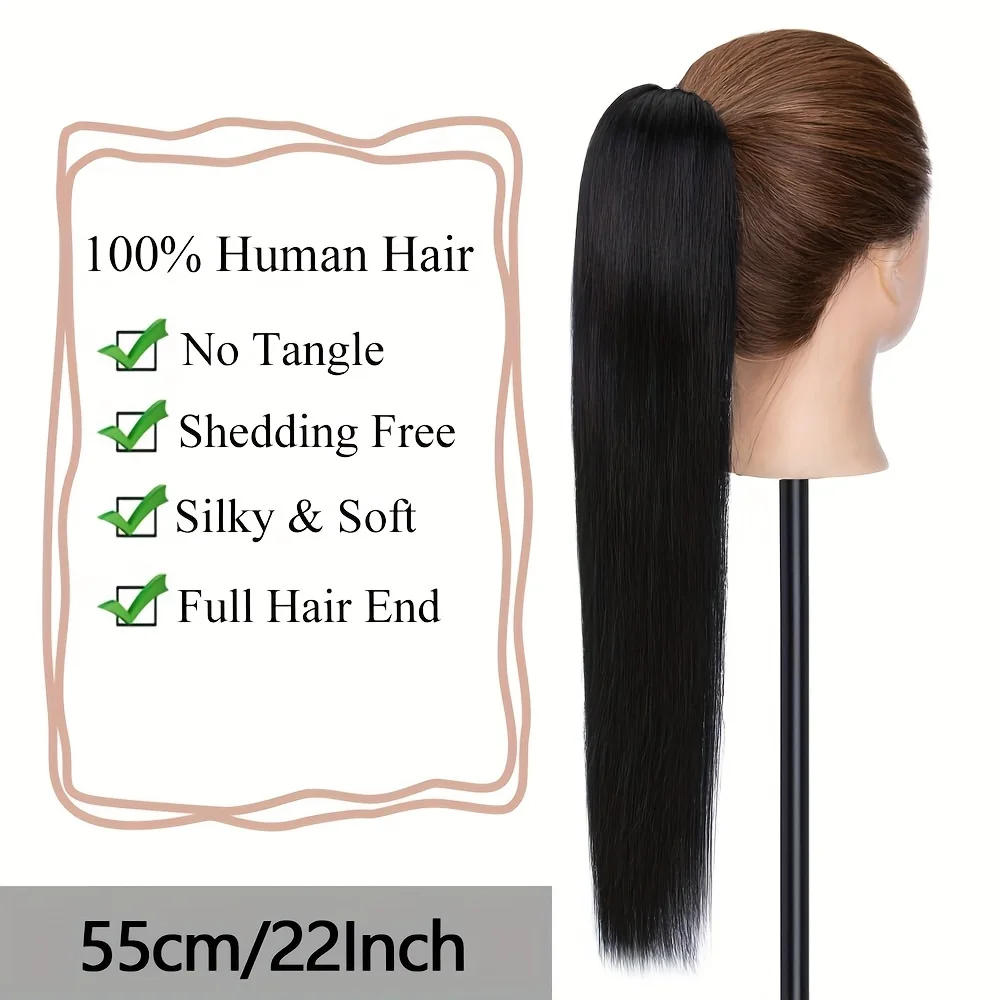 Claw Clip Ponytail Extension Straight Human Hair Clip In Pony Tails Hair Extensions 10 to 30 Inch 100% Human Hair Natural Color