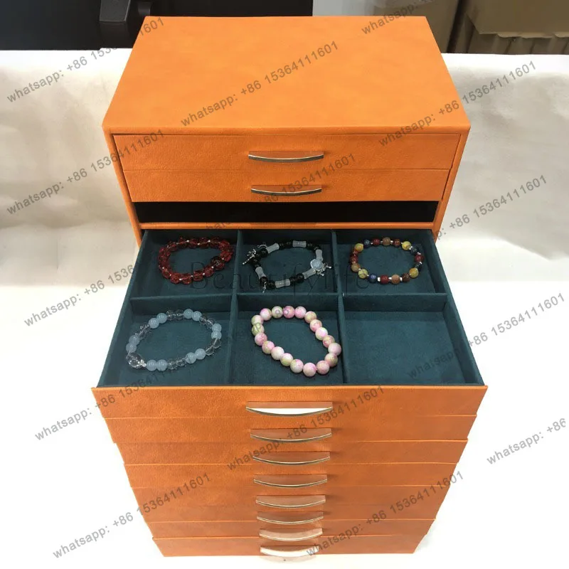 Leather Jewelry Storage Boxes Large Earring Ring Drawers Organizer Cases Woman Necklaces Storages Box Luxury Pendant Containers