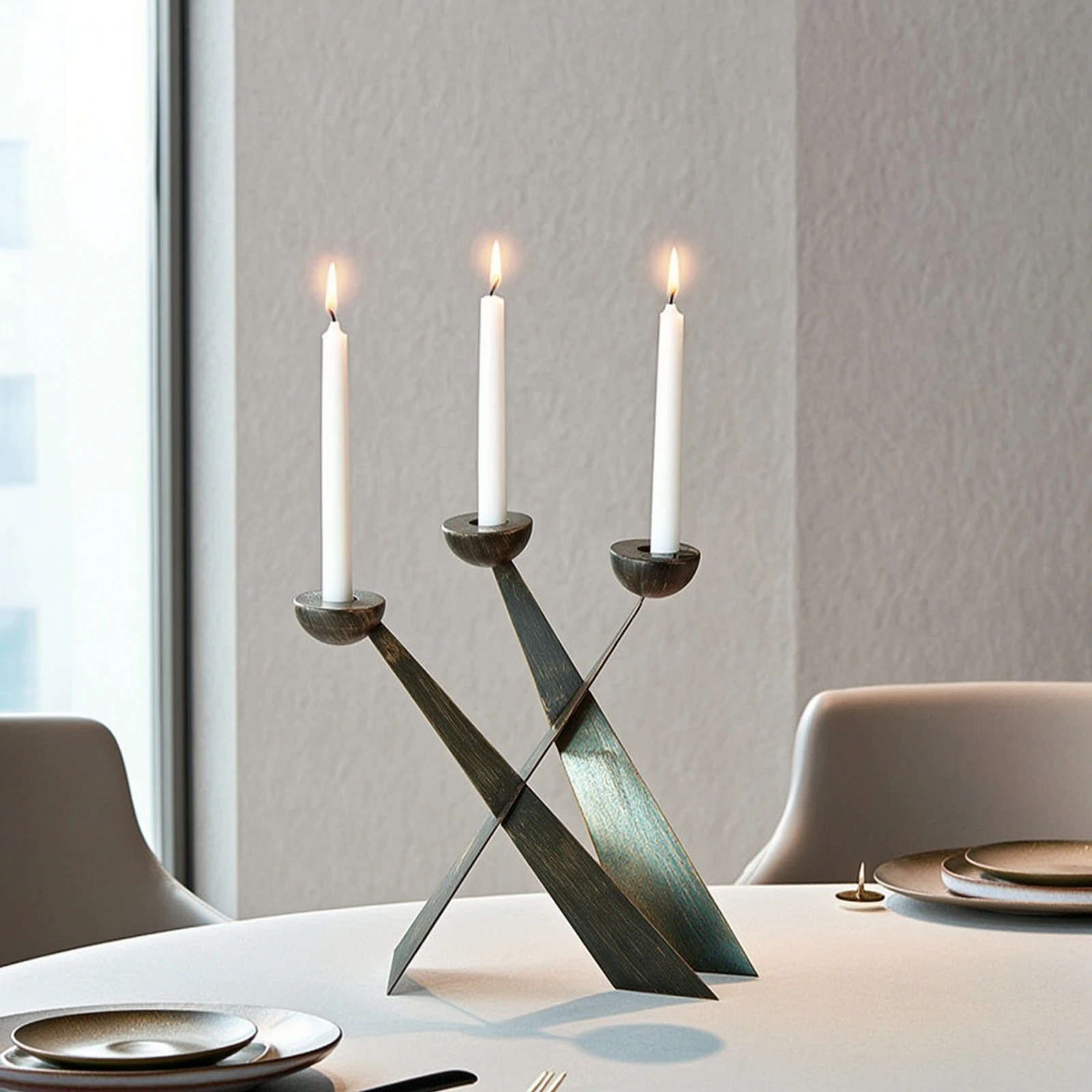 Cross Candlestick Holder Minimalist Candleholder with Cross Candlestick Holder with Crown of Thorns Modern for Dining Table view 4