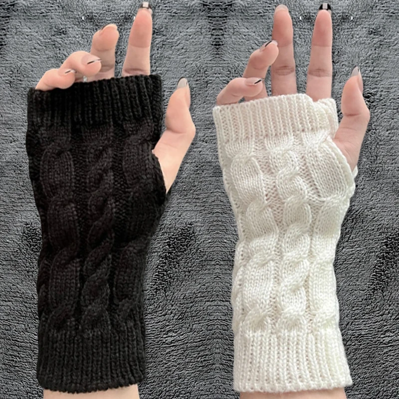 Unisex Halb finger handschuhe Frauen Winter warme weiche Wolle Strick arm handschuhe weich wärmer Halb finger Hands choenen Fäustling Guantes