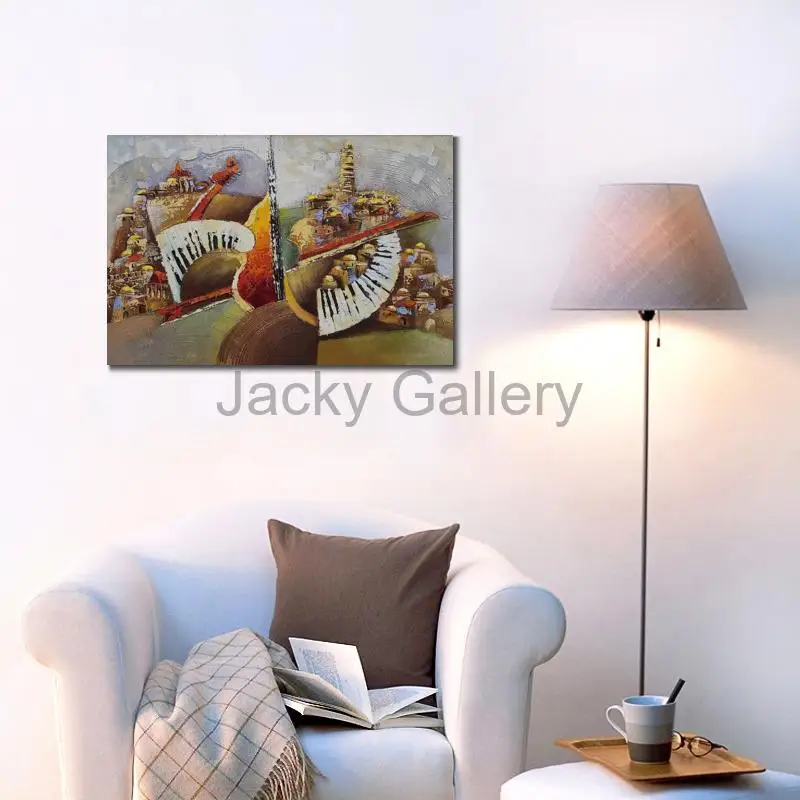 Textured Jerusalem Landscape Canvas Art Old City Musical Hand Painted Jewish Oil Painting Modern Judaic Living Room Decor