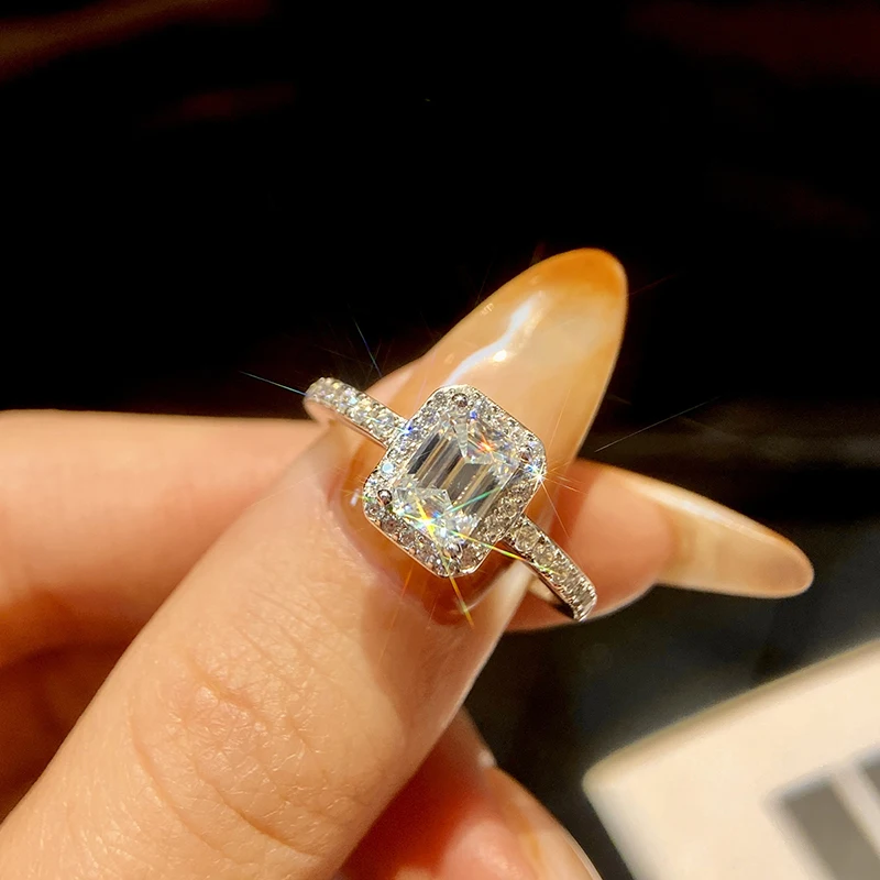 

GRA Classic 1 CT квадратные сертифицированные кольца с муассанитом и бриллиантами для женщин подарок настоящее серебро 925 пробы свидание свадебные роскошные ювелирные изделия