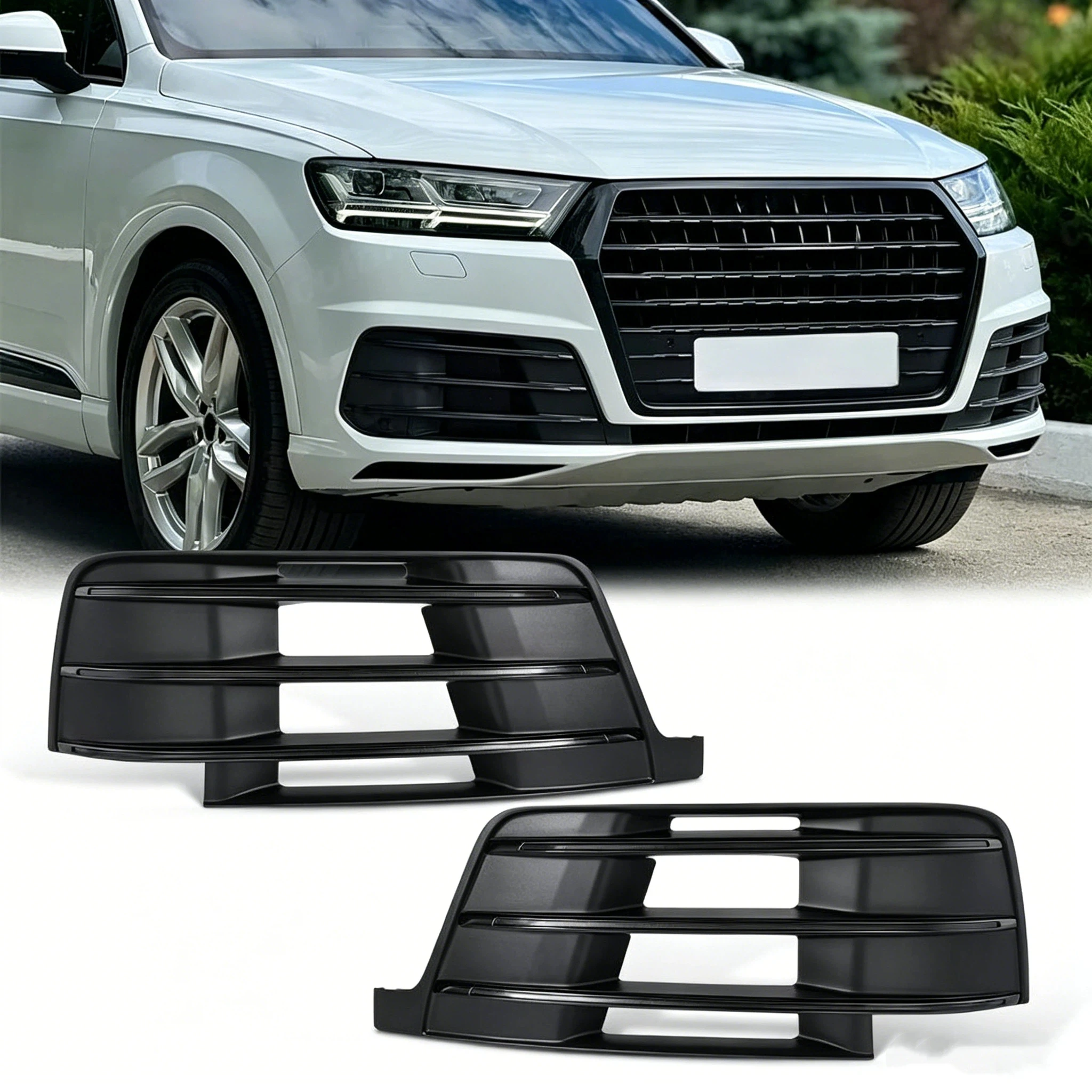 High Durability Exterior Front Bumper Fog Light Grilles Scratch Proof Matte Black for  Q7 Car Modification