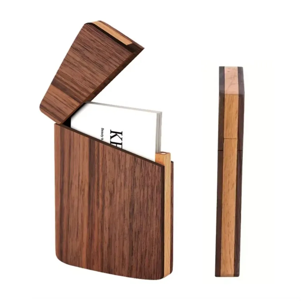 

Portable Black Walnut Business Card Box Wooden Lightweight Name Card Holder Ultra-Thin Magnetic Closure ID Card Case Office