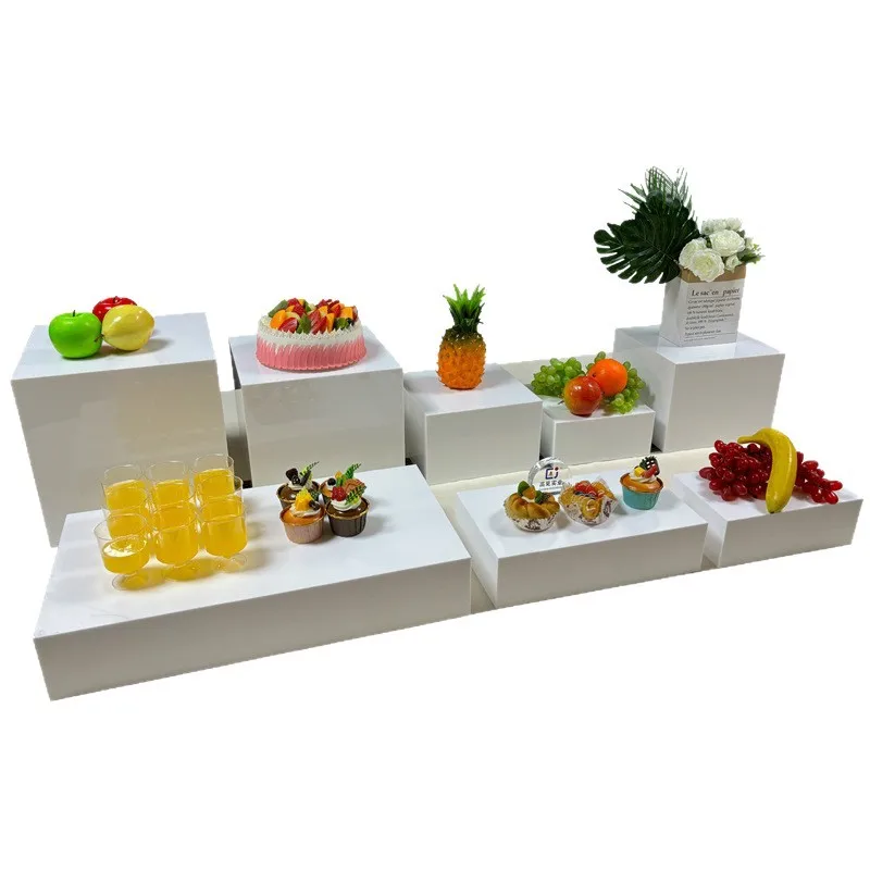 

Custom 13pcs White Acrylic Display Cube Sets Catering Buffet Risers For Wedding Party Food Display Stand 8pcs