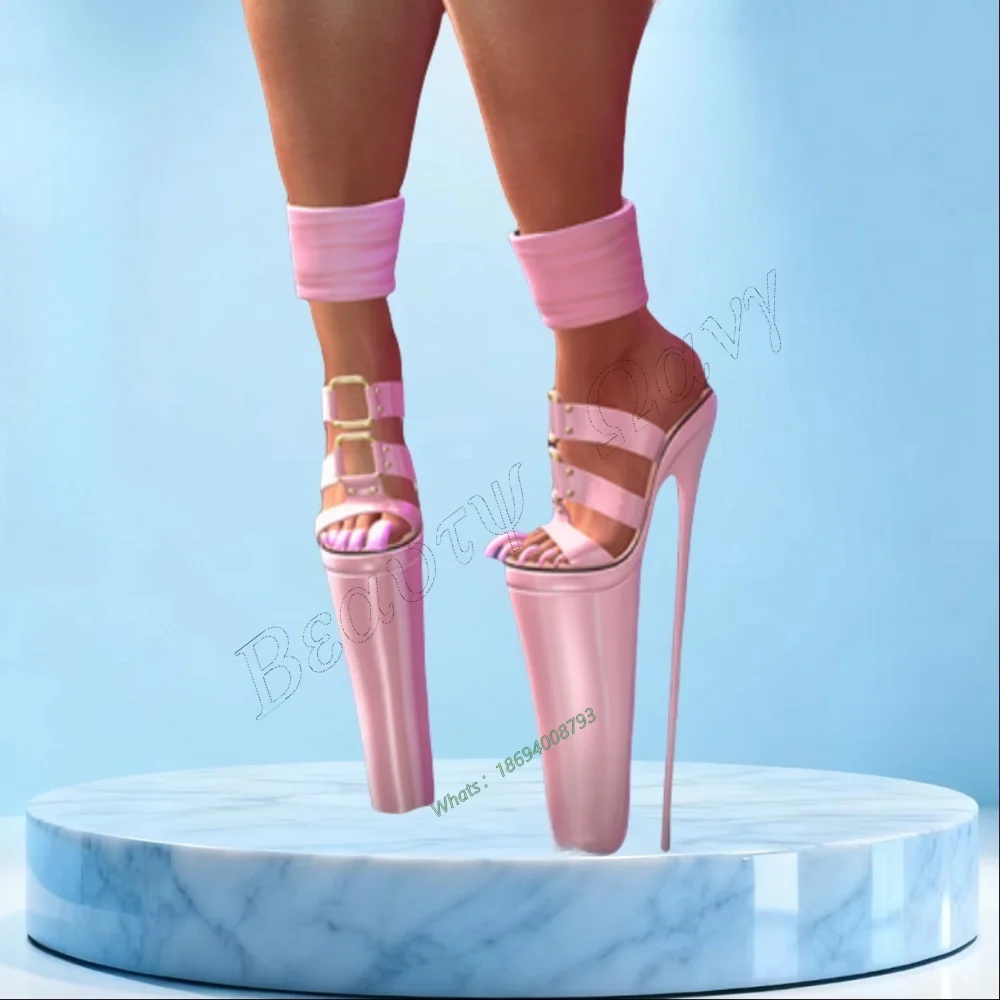 

Pink 30 cm High Heel Platform Sandals Solid Hollow Thin High Spike High Heel Shoes Sexy Women Shoes New Zapatos Para Mujere