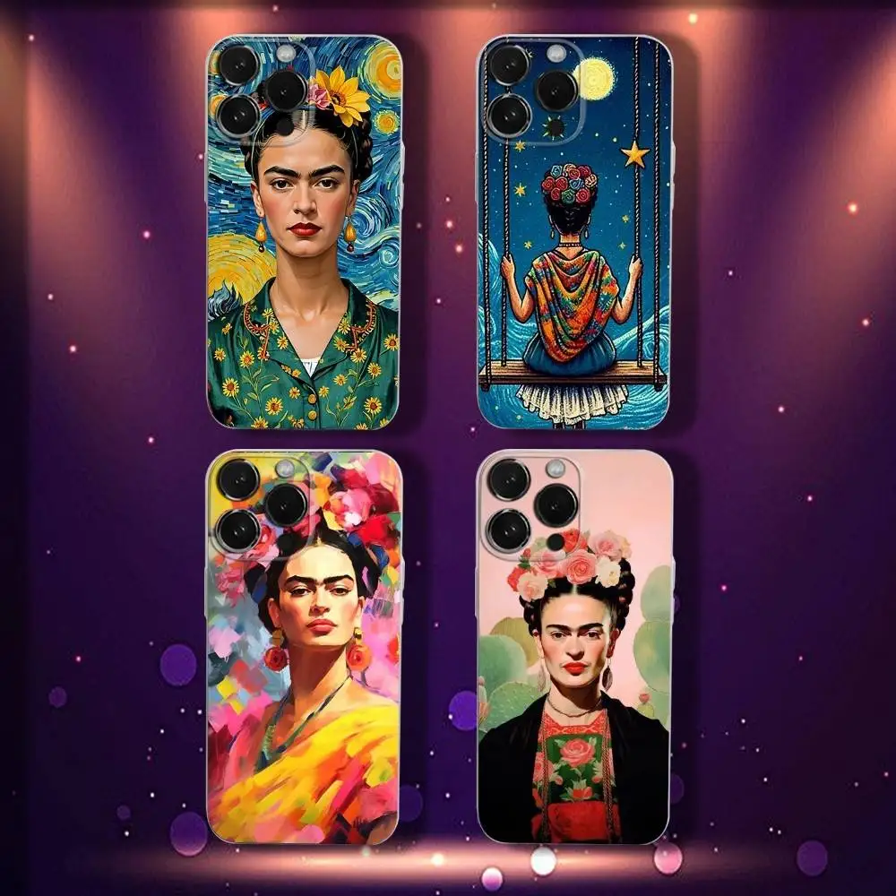 

F-FridaS Painting K-Kahlos Phone Case For iPhone 17,16,15,14,13,12,11 Pro,Max,Plus,X,XS,XR,SE4,E Mini Transparent Soft Cover