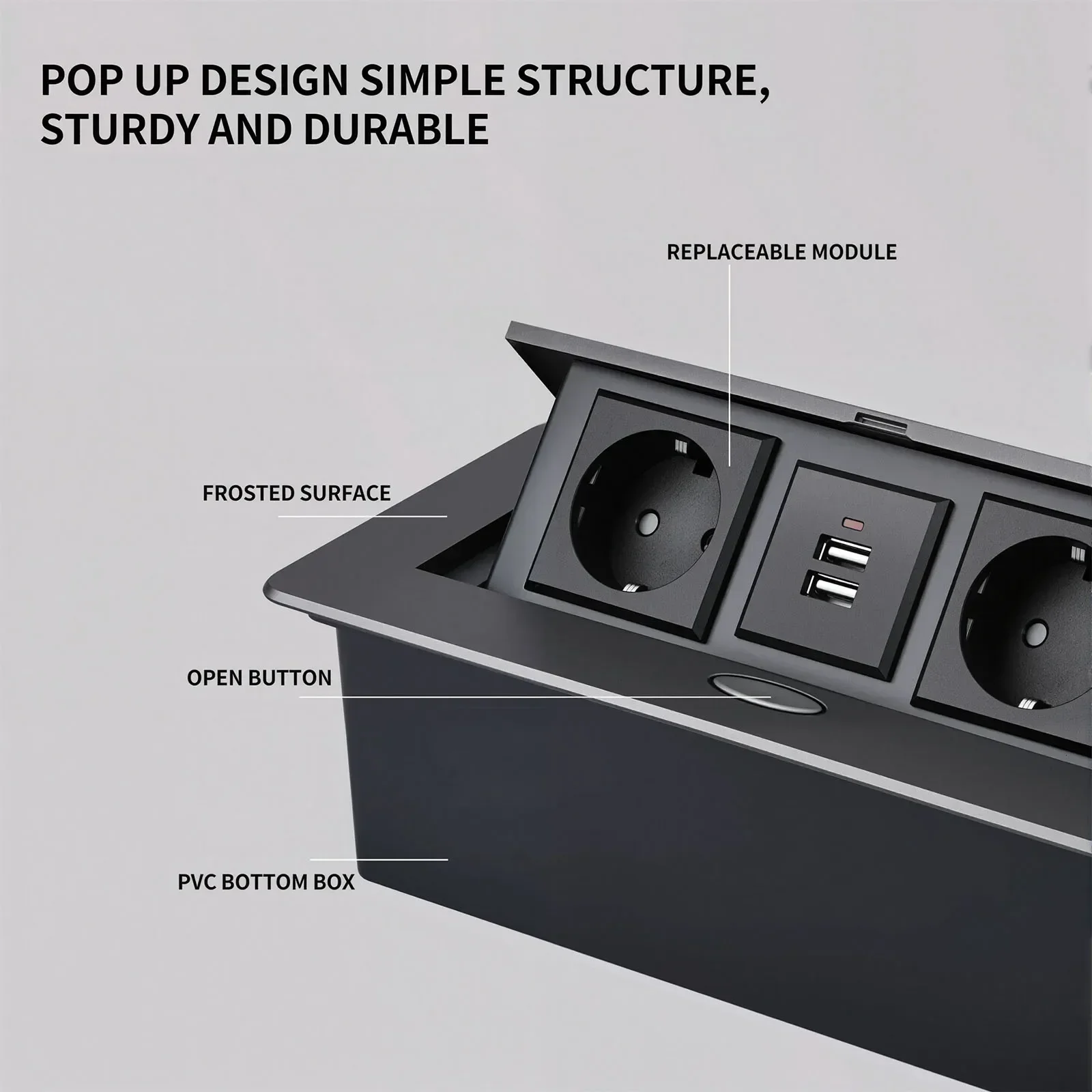 Multifunctional Slow-Rise Pop-Up Socket with US USB/HDMI - Aluminum Alloy Embedded Conference Desk Socket