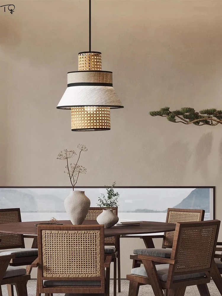 

Chinese Wabi-sabi Vintage Zen Art Decorative Pendant Lights LED E27 Rattan Weaving Hanging Lamp Living/Dining/Tea Room Bar Study