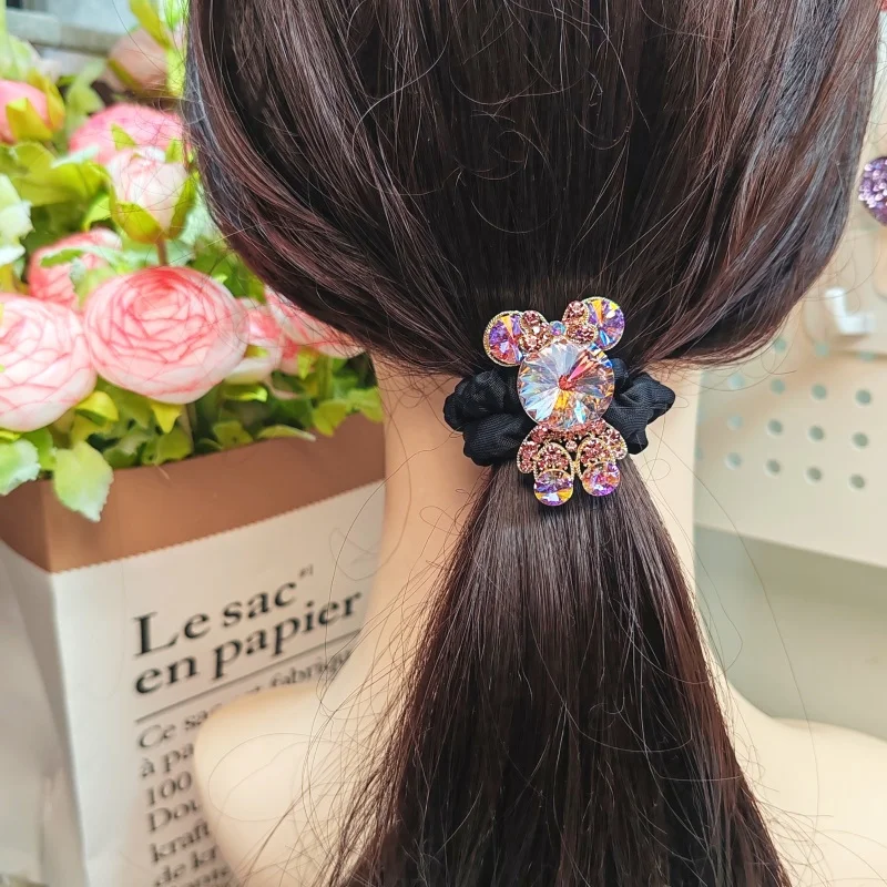 Cute Mickey Rhinestone Hair Rope High Quality Crystal Ponytail Ring Children Girls Full Diamond Hair Accessory Hair Band ﻿