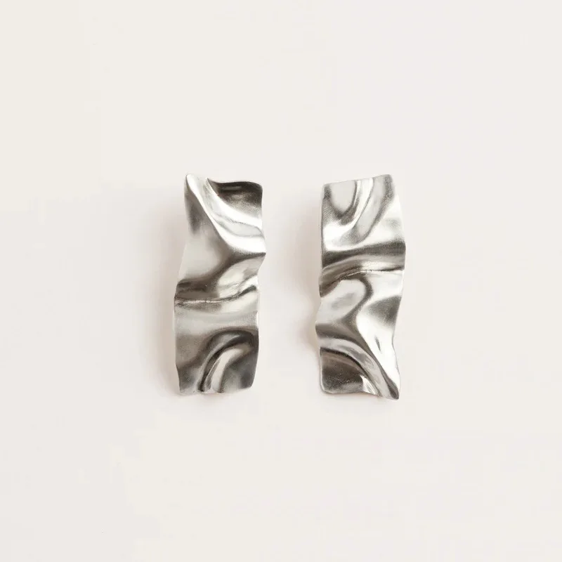 Luxury S925 Silver Needle Irregular Pleated Geometric Earrings Women Creative Exaggerated Temperament Ear Studs Fine Jewelry Gif