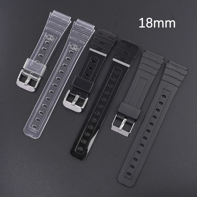 18 مللي متر المطاط الرياضة حزام ل كاسيو F91W F-84 F-105 108 A158 A168 AE-1200 1300 الرجال النساء شفافة مقاوم للماء الراتنج حزام (استيك) ساعة #3