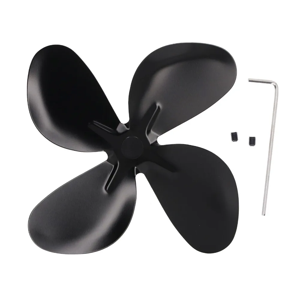 

Лопасти вентилятора для печи из алюминиевого сплава, 4 лопасти, устойчивые к высоким температурам лопасти для камина с гаечным ключом, черная замена лопасти вентилятора