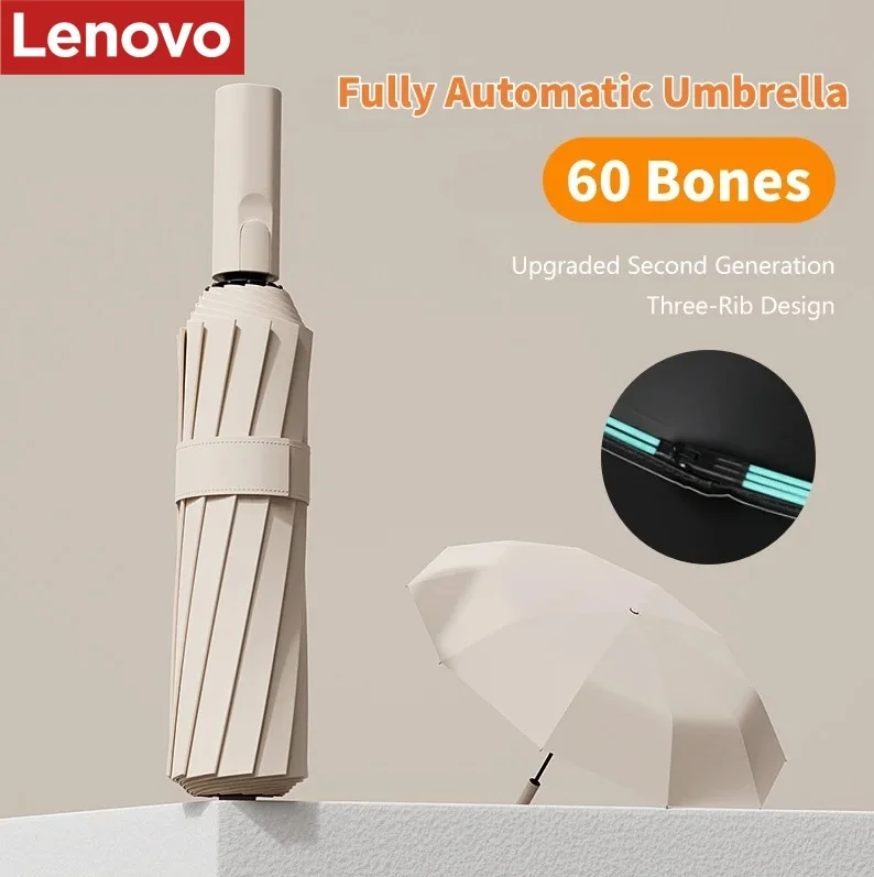 

Автоматический зонт Lenovo с 60 спицами, ветрозащитный и непромокаемый, сверхпрочный зонт для мужчин и женщин, для путешествий, прочный большой складной зонт