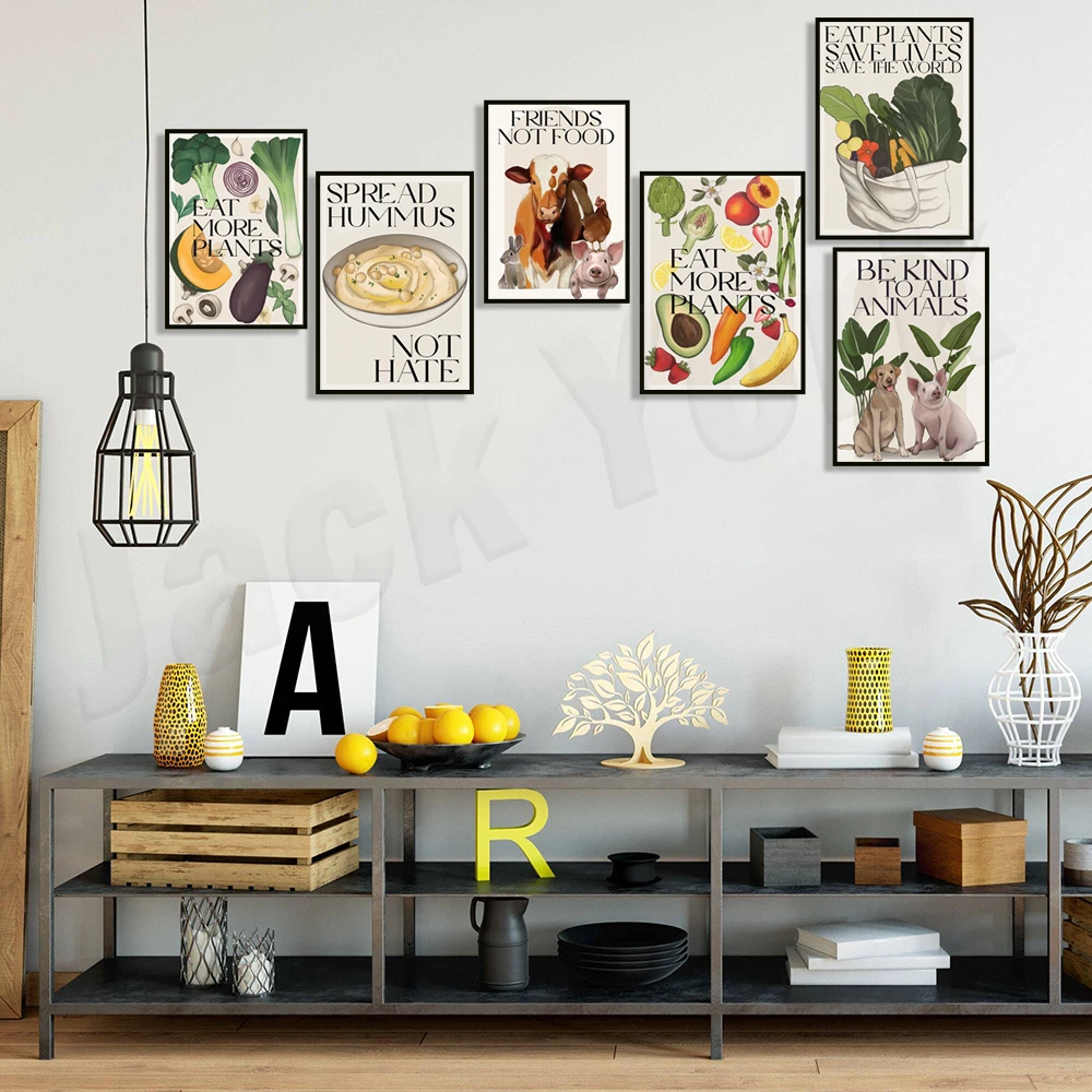 ملصق نباتي وأصدقاء لا طعام ، جدار اللوحة ، أكل المزيد من النباتات ، مرحبا بكم في بيتي #2