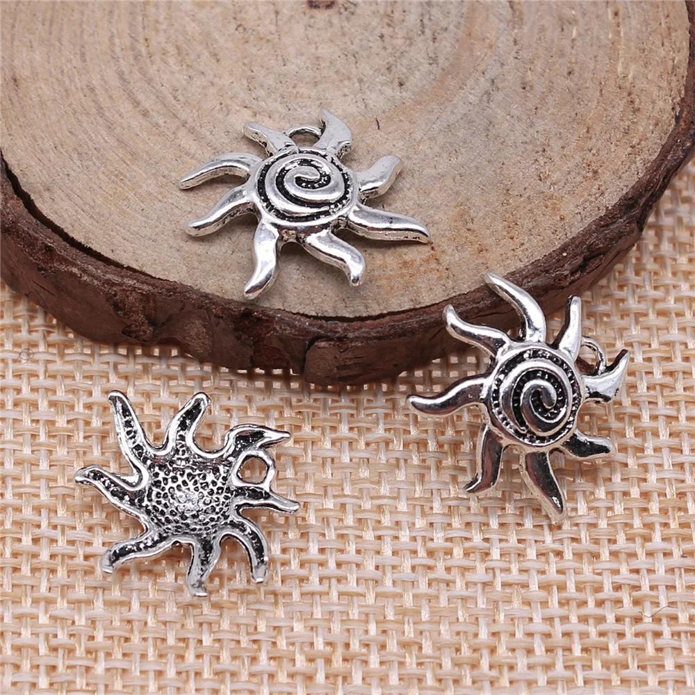 WYSIWYG 10pcs 19x17mm Sun Charm Pendants For Jewelry Making Antique Silver Color Sun Pendants Charm Sun For Jewelry Making