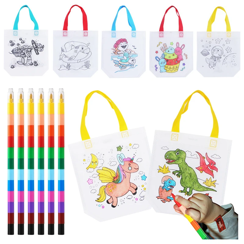 Children Drawing Toys DIY Colored Graffiti Bags Crayons Painting Handbag Birthday Gifts Parent Child Interactive Puzzle Toys TMZ