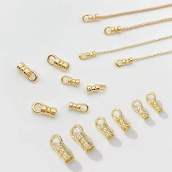 20Pcs 18K Gold Plated Brass Crimp End Caps with Loop Tube Barrel Chains Ends Cap for Diy Leather Cords Bracelet Jewelry Making