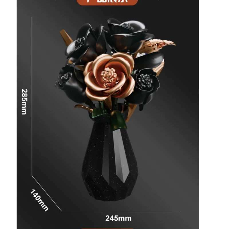 2026 preto ouro e branco rosa com vaso bloco de construção conjunto casa arte ornamento flor rara planta brinquedo para crianças meninas presente aniversário