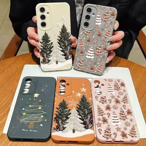 Trendy Christmas Tree Pattern Case For Samsung Galaxy S25 Ultra S24 S23 S22 Plus S21 S20 FE Note 10 Plus 20 Ultra Leather cover