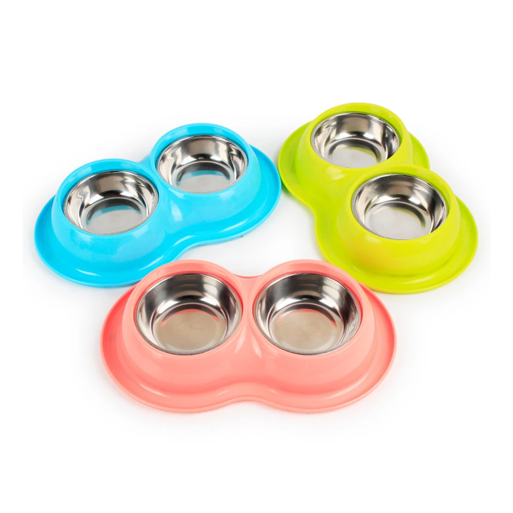 

Double Pet Bowl Stainless Steel Dog Cat Feeder Easy Clean Anti-Obesity Choking Prevention Bowl For Small Dogs Cats Pet