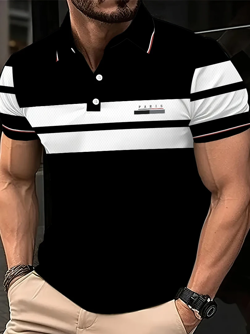2026 Summer New Style Men's Short-Sleeved Polo Shirt With 3D Letter Pattern Print Street Casual Fashion Breathability