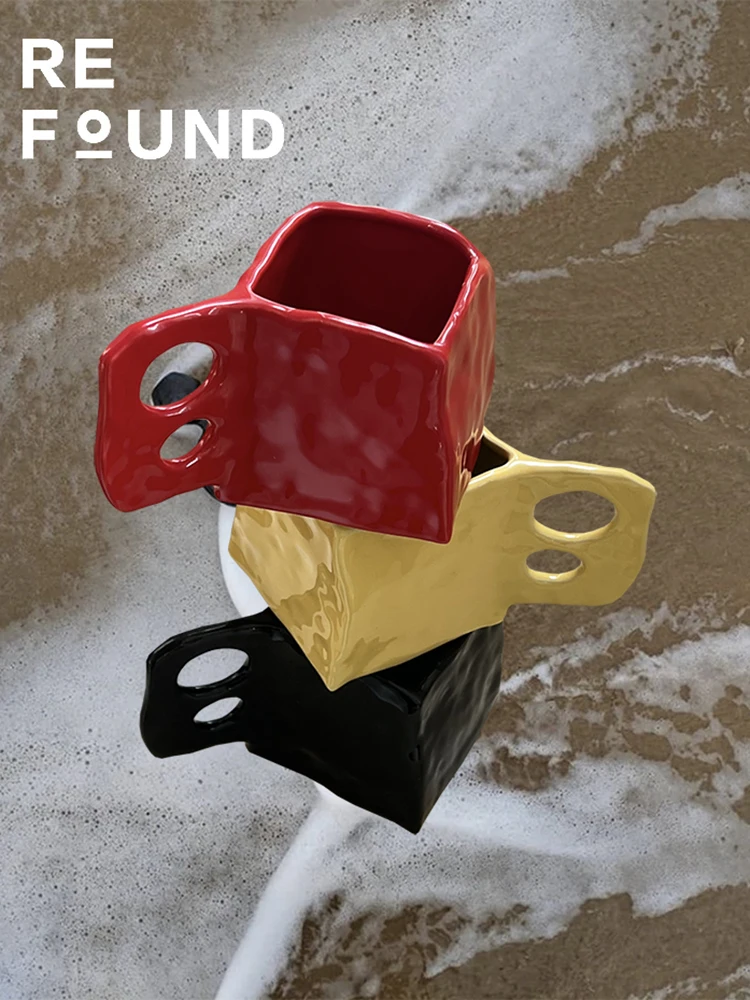 

Кружка керамическая однотонная, неправильная, сжимаемая вручную, квадратная, высококачественная, подходит для кофейной чашки, ниша, креативное украшение для рабочего стола