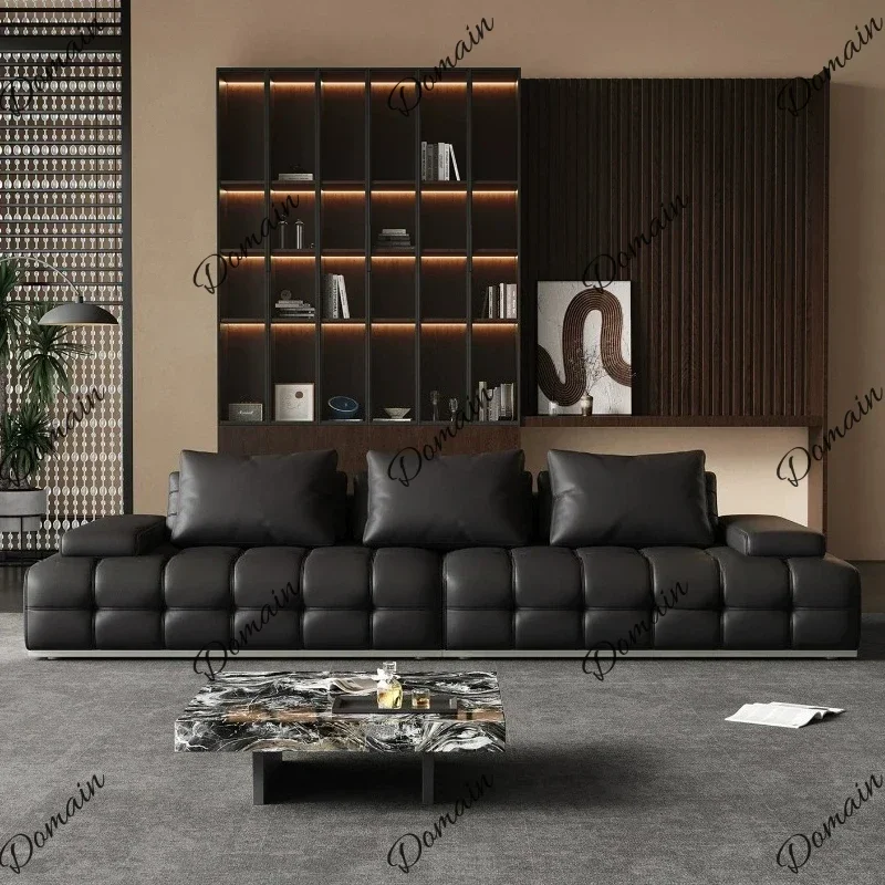 XX Luxury Lawrence In Line Top Leather Sofa Living Room Sofas And Seating Modern Black Minimalist Couch 112cm 420cm Furniture