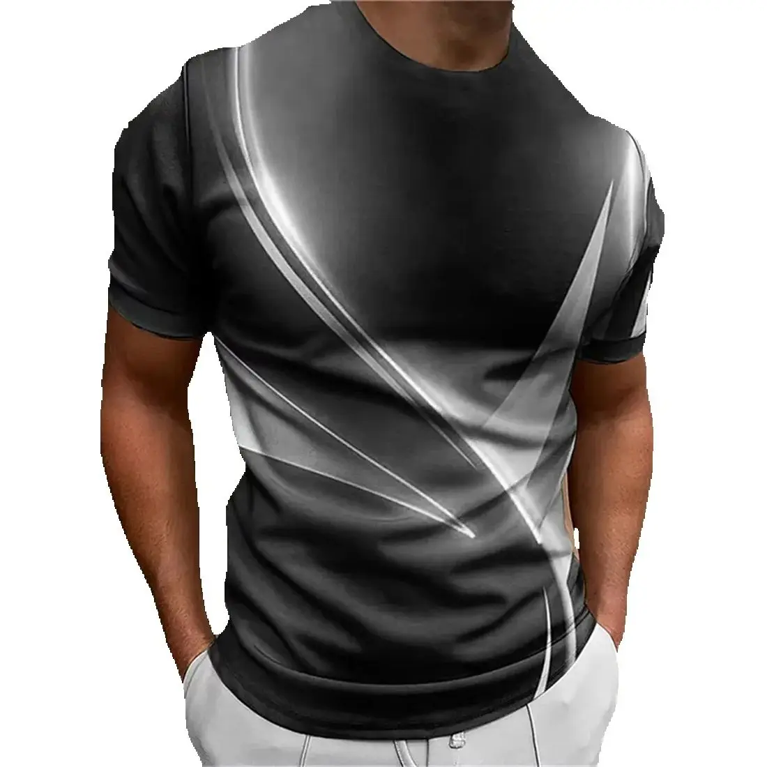 

Street Fashion O Neck Top Oversized Men's Outdoor Casual Clothing Summer T Shirt Man 3D Cool Stripe Print Short Sleeve T-Shirt