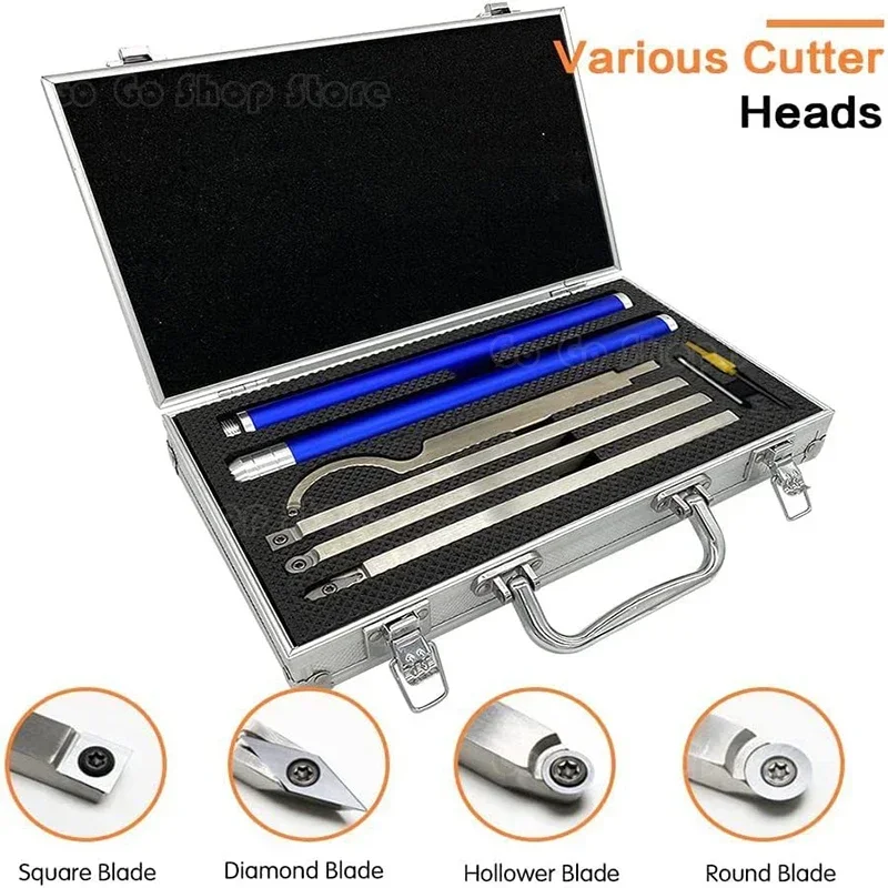 Woodturning Tool Set Carbide Inserts Cutter 6 in 1 Wood Turning Tools Swan Neck Aluminum Handle for Woodworking Lathe