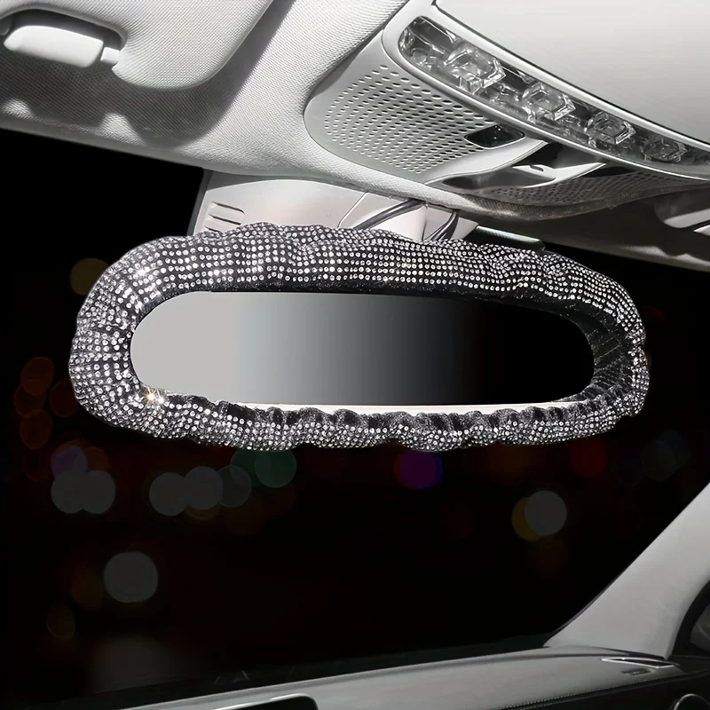1PC Auto Rückspiegel Abdeckung, universelle glänzende Strass Auto Rückspiegel Dekoration