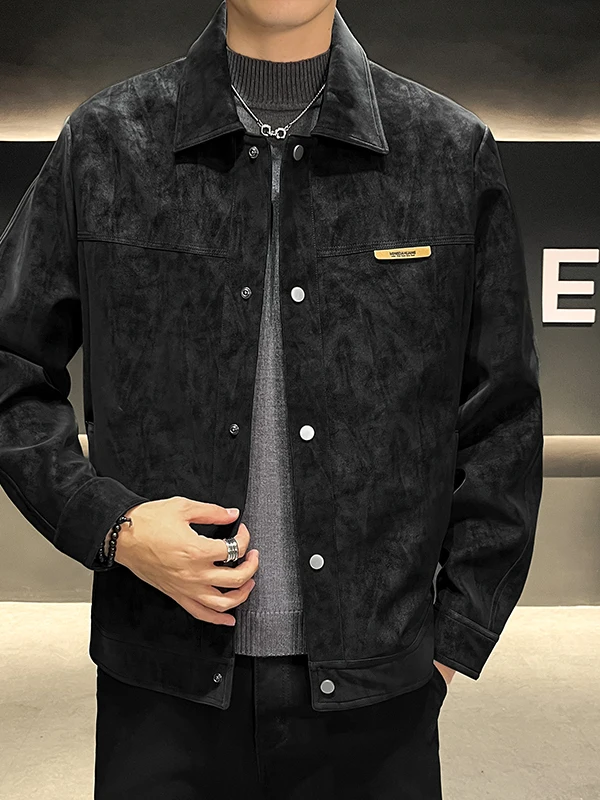 

Мужская модная повседневная кожаная куртка с отложным воротником, универсальная, комфортная посадка, с длинными рукавами, из полиэстера, классическое пальто, Весна 2026