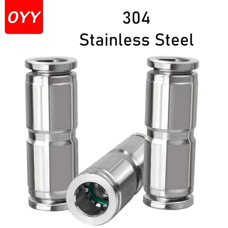 

304 Stainless Steel Hose Straight Through Quick Connector High Temperature Resistance PU4/6/8/10/12/14/16mm Pneumatic Fittings