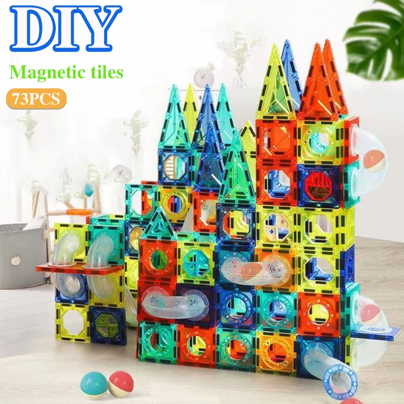 

73PCS DIY Ball Bearing Pipe Magnetic Sheet Building Blocks Playset Variety Magnetic Cube Building Blocks Kid Early Education Toy