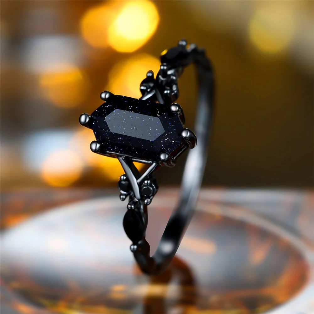 Luxury Female Zircon Stone Black Gold Color Wedding Jewelry Promise Love Engagement Rings For Women