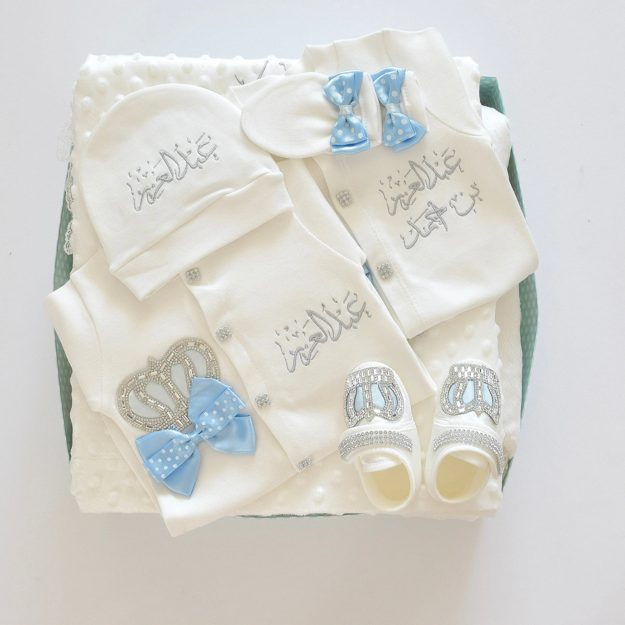 Custom Sewing Name French Lace Rompers Clothes Babies Crown Jewelry Luxury Swaddle Blanket Decoration Baptism Christmas Gift Set