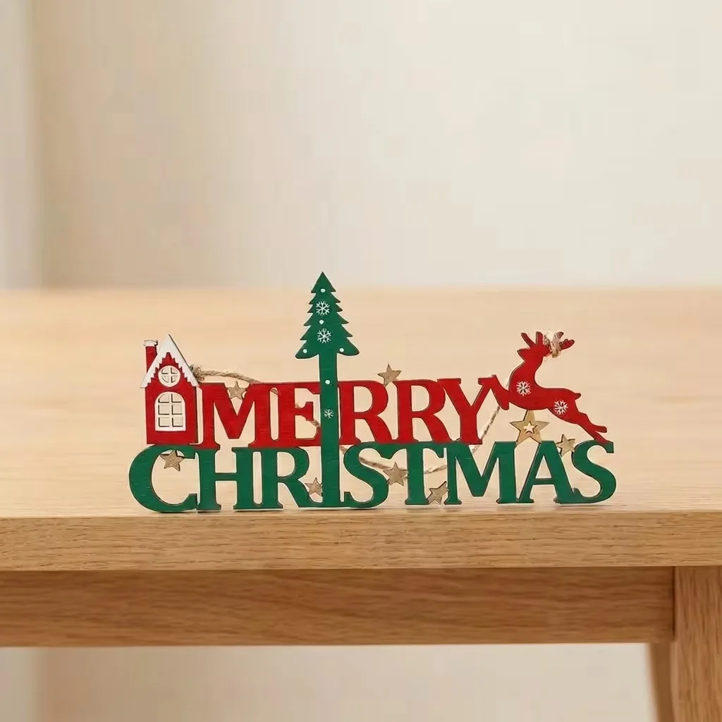 Wooden Christmas Welcome Sign Hanging Ornament Gnome Santa Snowflake Bell Pendant Xmas Tree Decoration Home Door Wall Decor Gift