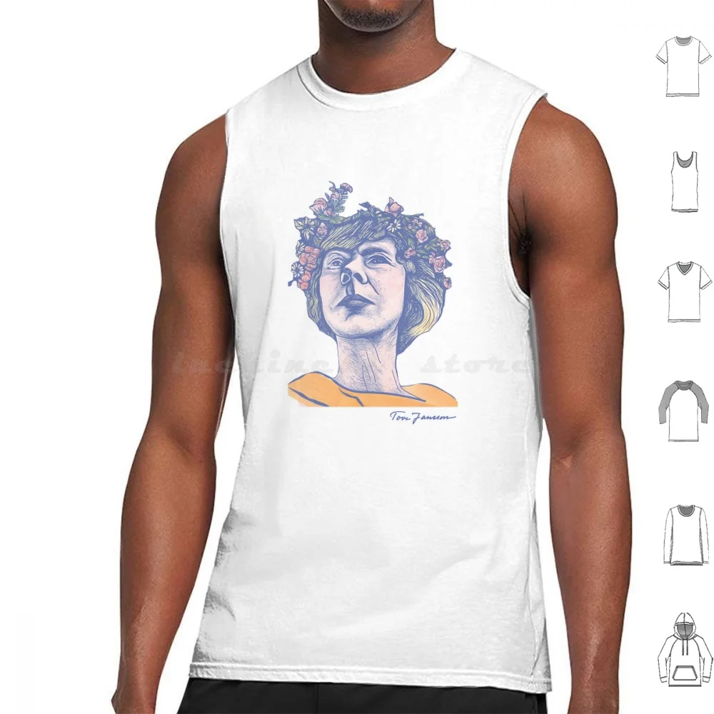 Tove Jansson Camisetas sin mangas con estampado de algodón Tove Jansson Retrato Escritor Autor Novelista Caricista Finlandia Muumit