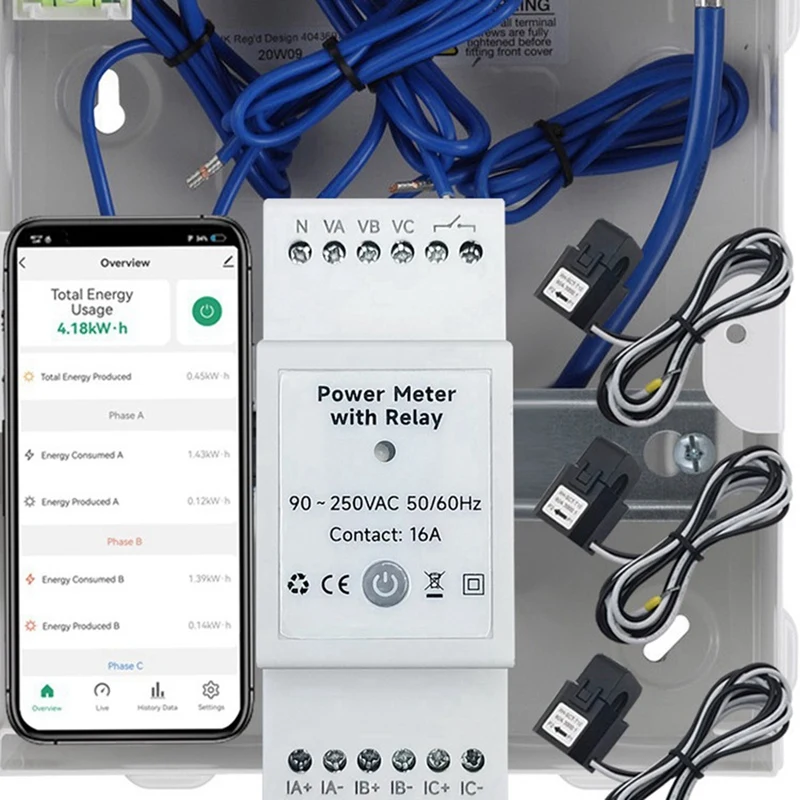 Tuya Smart Life Wifi Energy Meter Bidirectional 3 Phase With Dry Contact Switch App Monitor 80A AC110V/240V