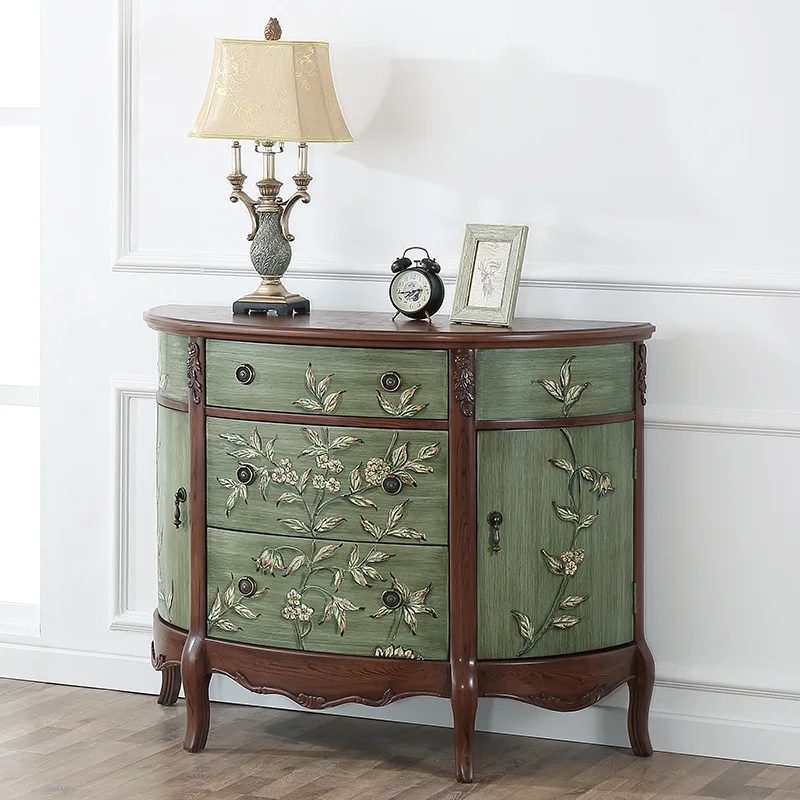 

American rural semicircular entrance cabinet entrance foyer decorative cabinet Mediterranean retro painted storage side cabinet