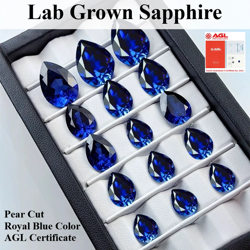 

High Quality Lab Grown Sapphire Pear Cut Royal Blue Color DIY Jewelry Making Ring Main Materials Selectable AGL Certificate