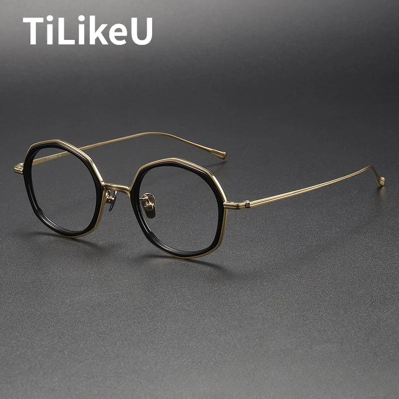 

Top Quality Pure Titanium Glasses Frames Brand Retro Polygon Acetate Handmade Eyeglasses Designer Men Women Myopia Glasses Frame