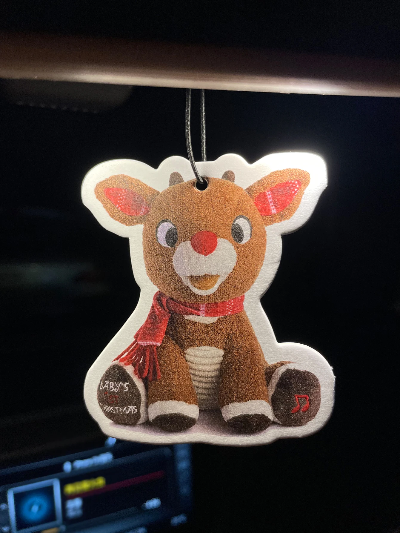 Baby's First Christmas Red Nose Reindeer Plush Hanging Car Air Freshener, Natural Plant Extract Alcohol-Free Scented Paper Card,