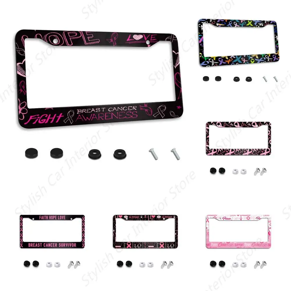 Cancer Awareness License Plate Frame Pink Blue Green Color Novelty License Plate Frame Ribbons License Plate Car Tag