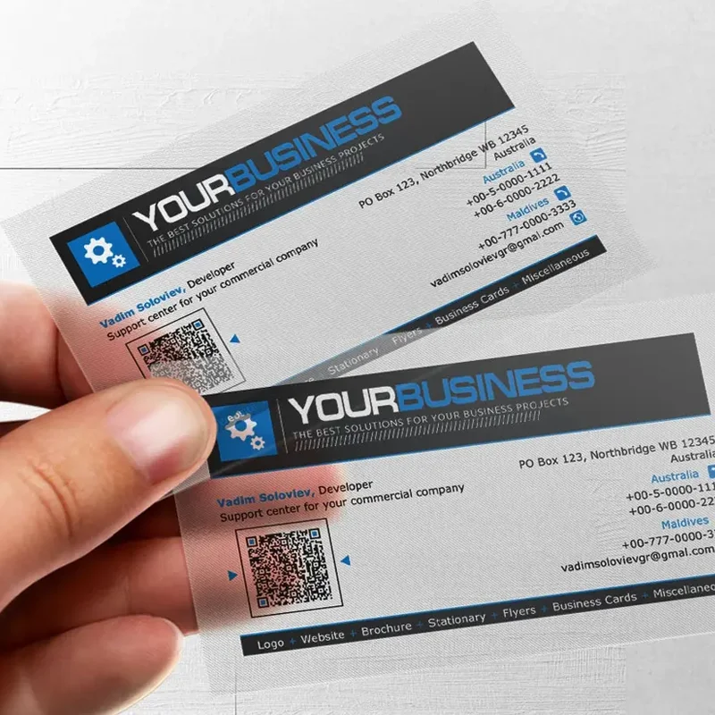 Printing business card plastic PVC Material transparent waterproof free design 200pcs