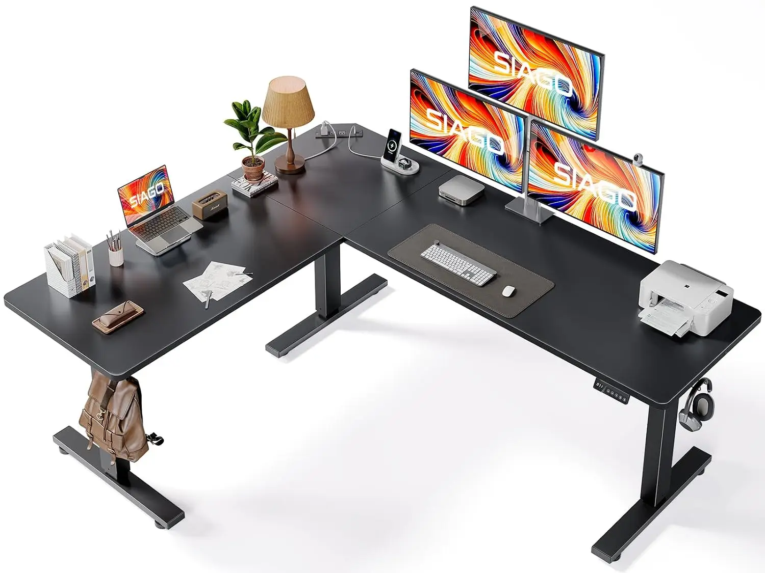 L-Shaped Standing Desk 75x63 Inch Adjustable Corner Desk With Charging Station Memory Controller Home Office, Customized