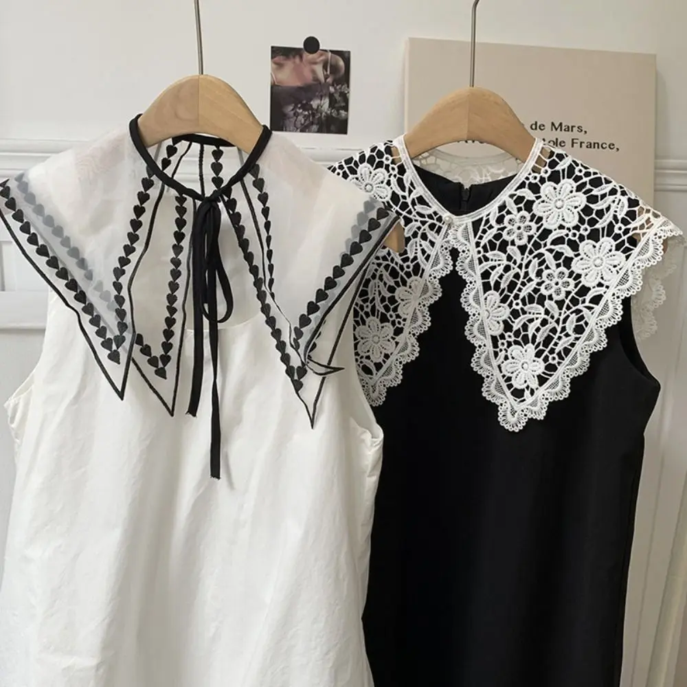 

Sweet Hollow Out False Collar Knitted Round Neck Crochet Shawl Detachable Collar Mesh Scarf Accessories