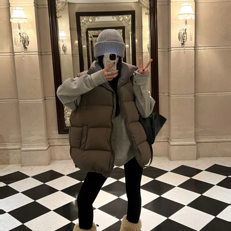 Autumn Winter Short Down Cotton Waistcoat Women 2025 New Fashion Loose Casual Cotton Jacket Pure Colour Zipper Outerwear Female